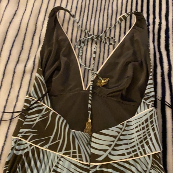 ABS By Alan Swartz Palm Print Halter Dress Size 4 - Picture 4 of 12